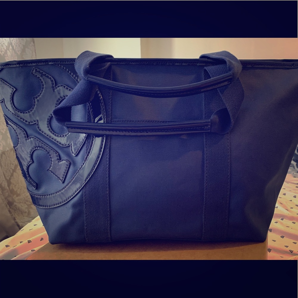 Tory Burch Navy Blue Canvas Beach Tote